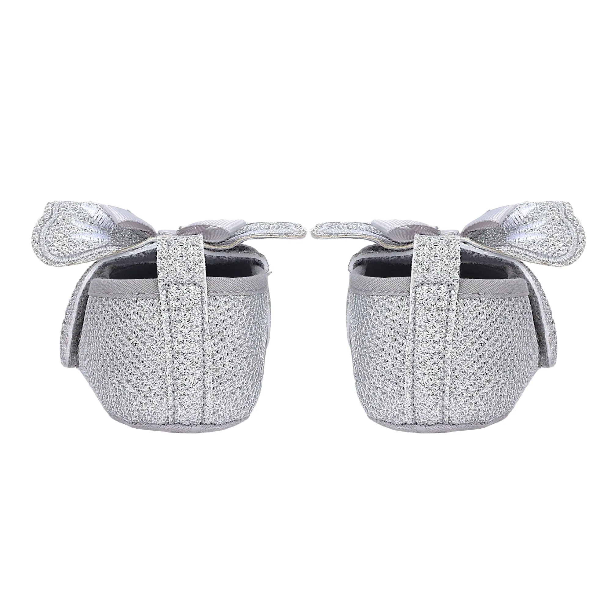 Baby Moo Butterfly Bow Shiny Party Anti-Skid Ballerina Booties - Silver