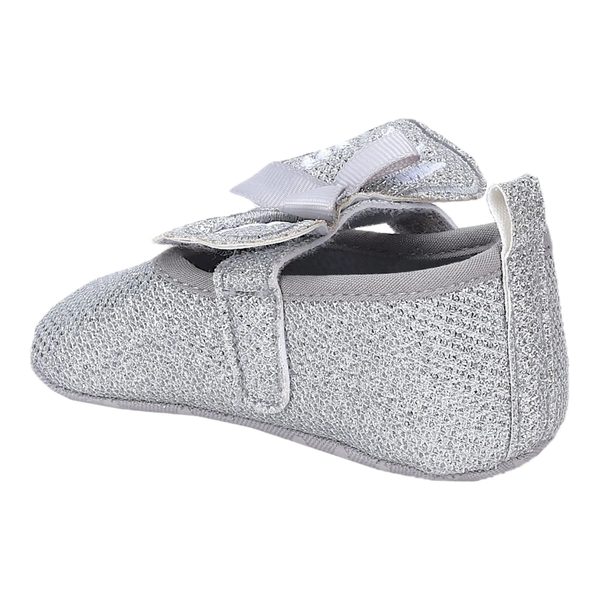 Baby Moo Butterfly Bow Shiny Party Anti-Skid Ballerina Booties - Silver