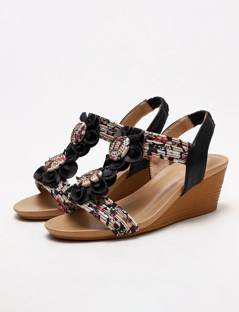Brown T Strap Flower Boho Gladiator Sandals for Women