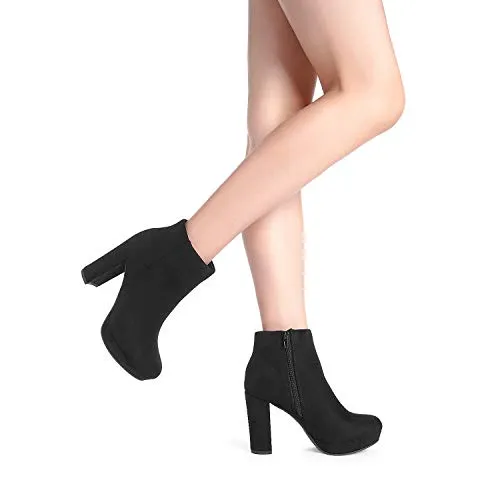 DREAM PAIRS Women's Stomp Black High Heel Ankle Bootie