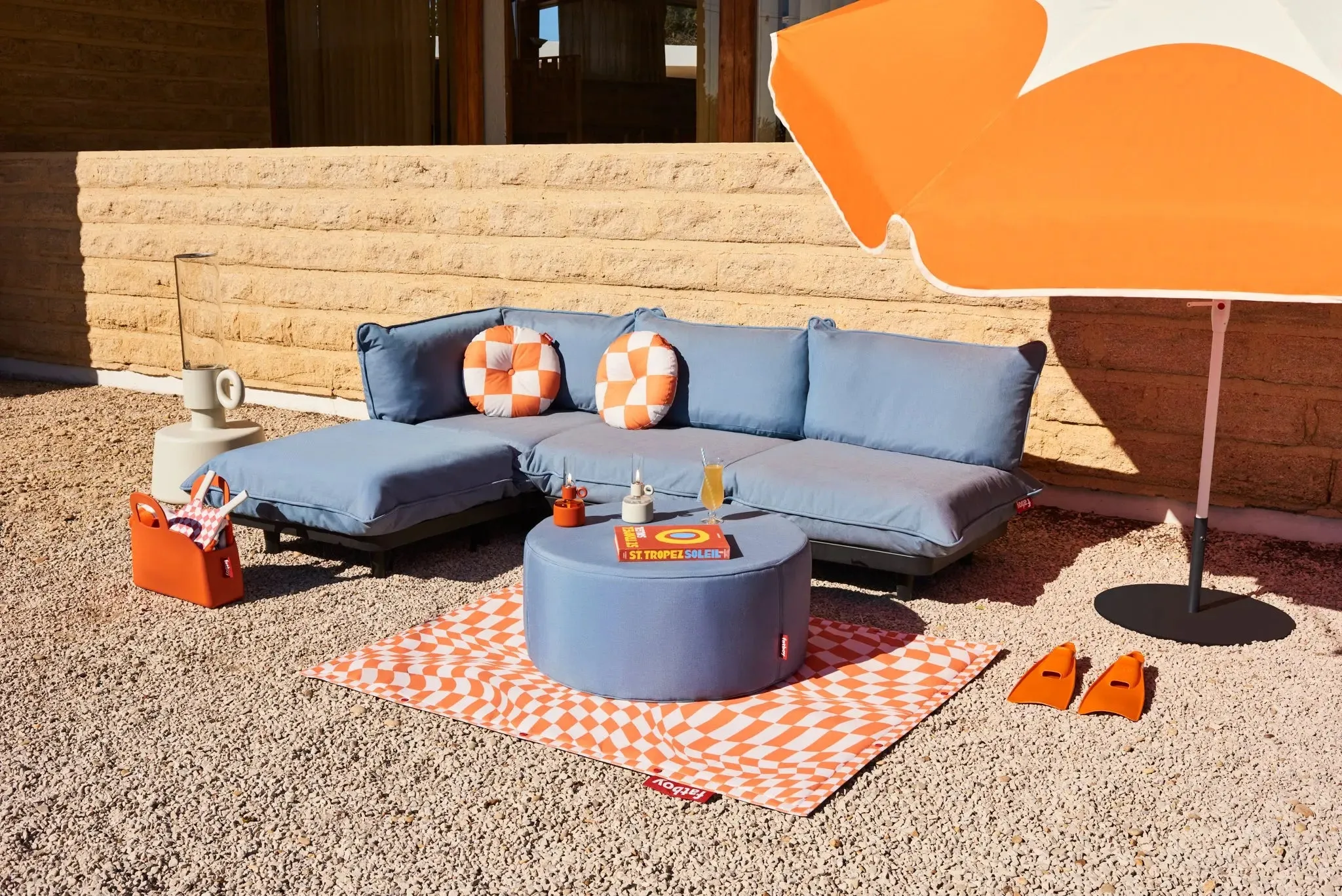 Fatboy Paletti 2-Seater Outdoor Sofa with Footstool (Storm Blue)
