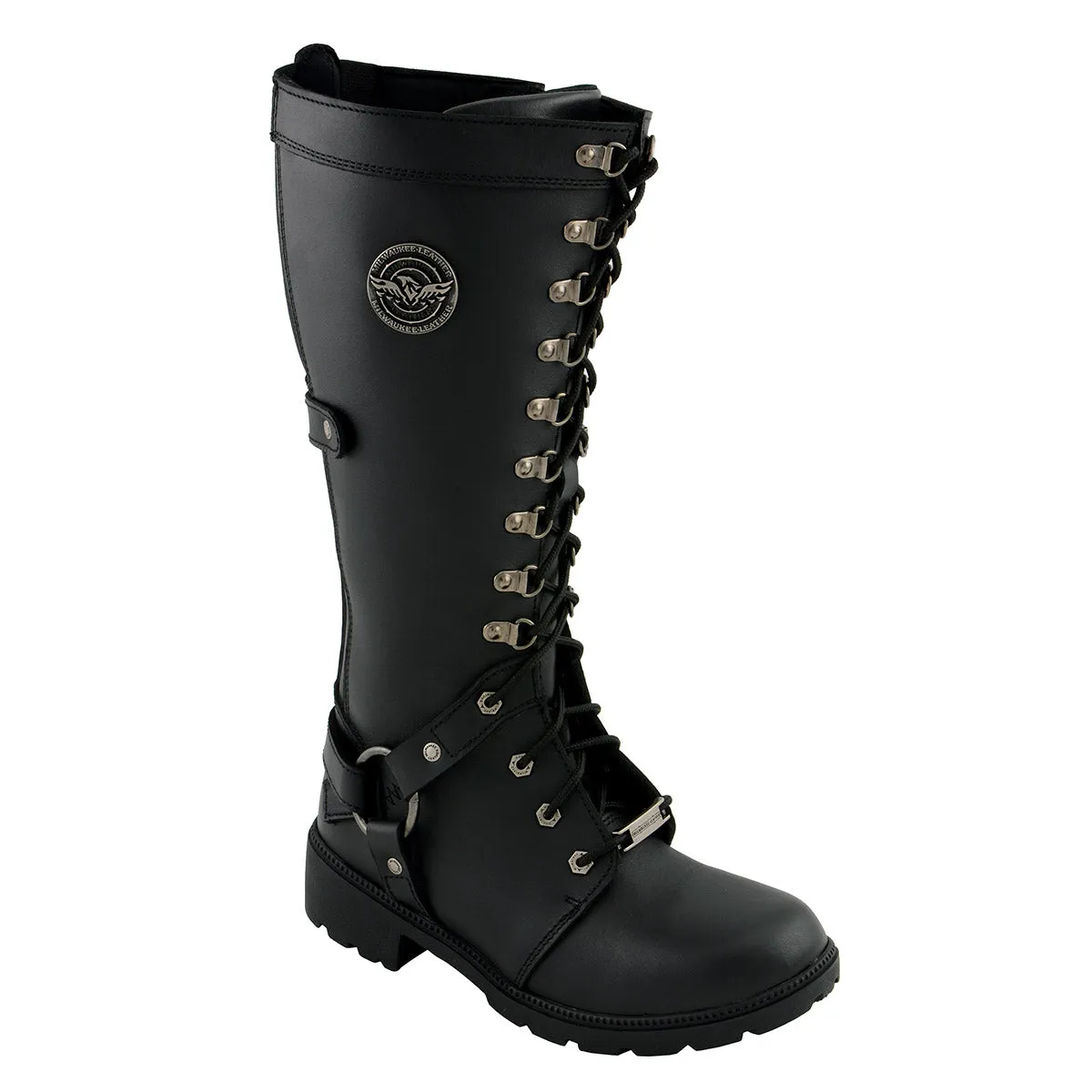 Milwaukee Leather MBL9380 Women's Black 'Jane' 15-inch Leather Combat