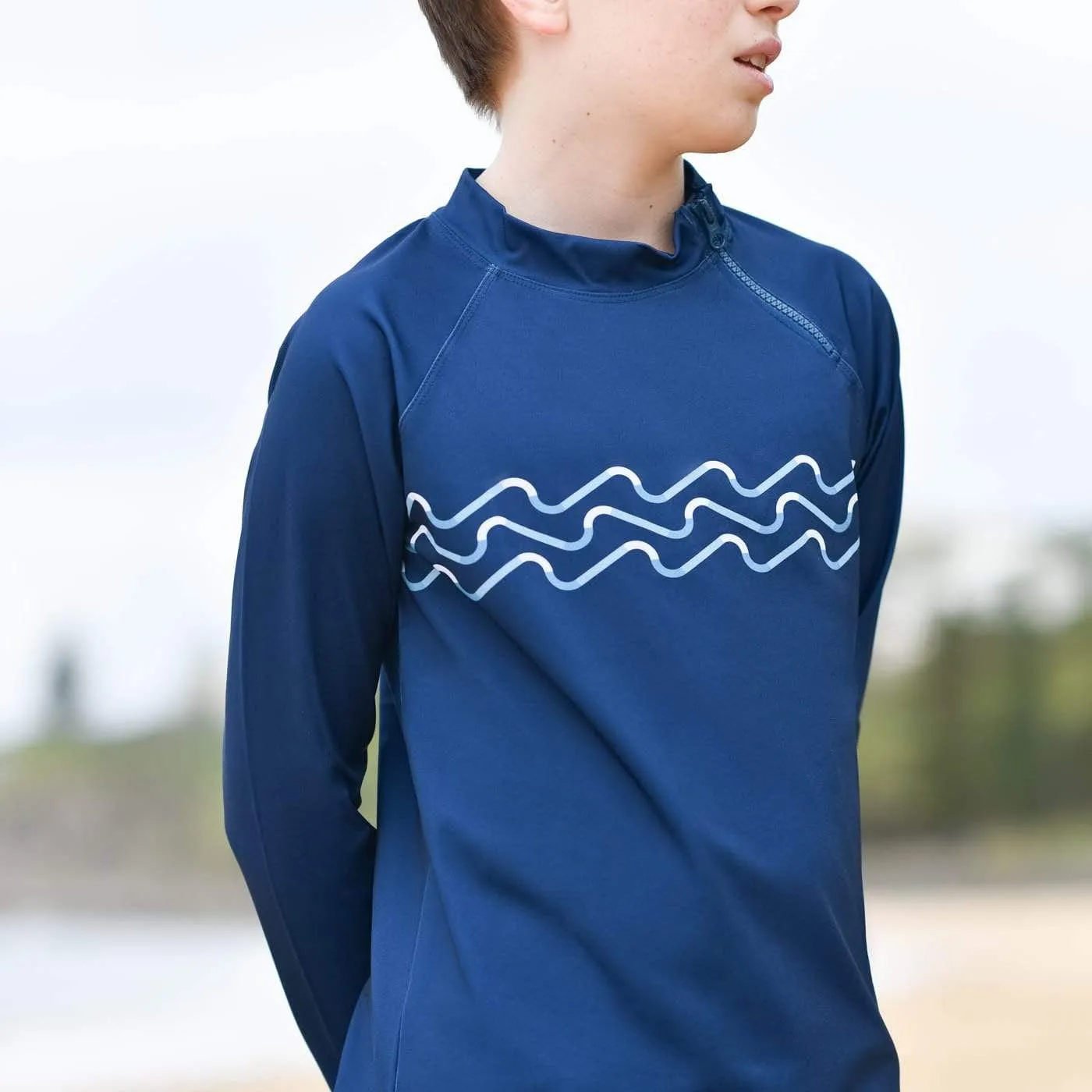 Navy Wave Set Long Sleeve Zip Rashie