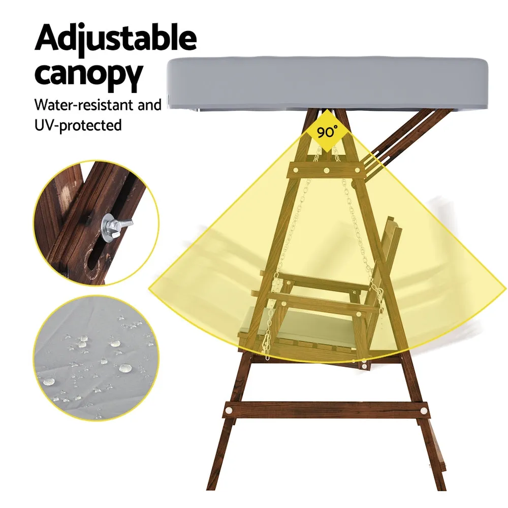 Outdoor 3 Seater Swinging Chair Loveseat Canopy Shade Wooden Swing Seat Charcoal