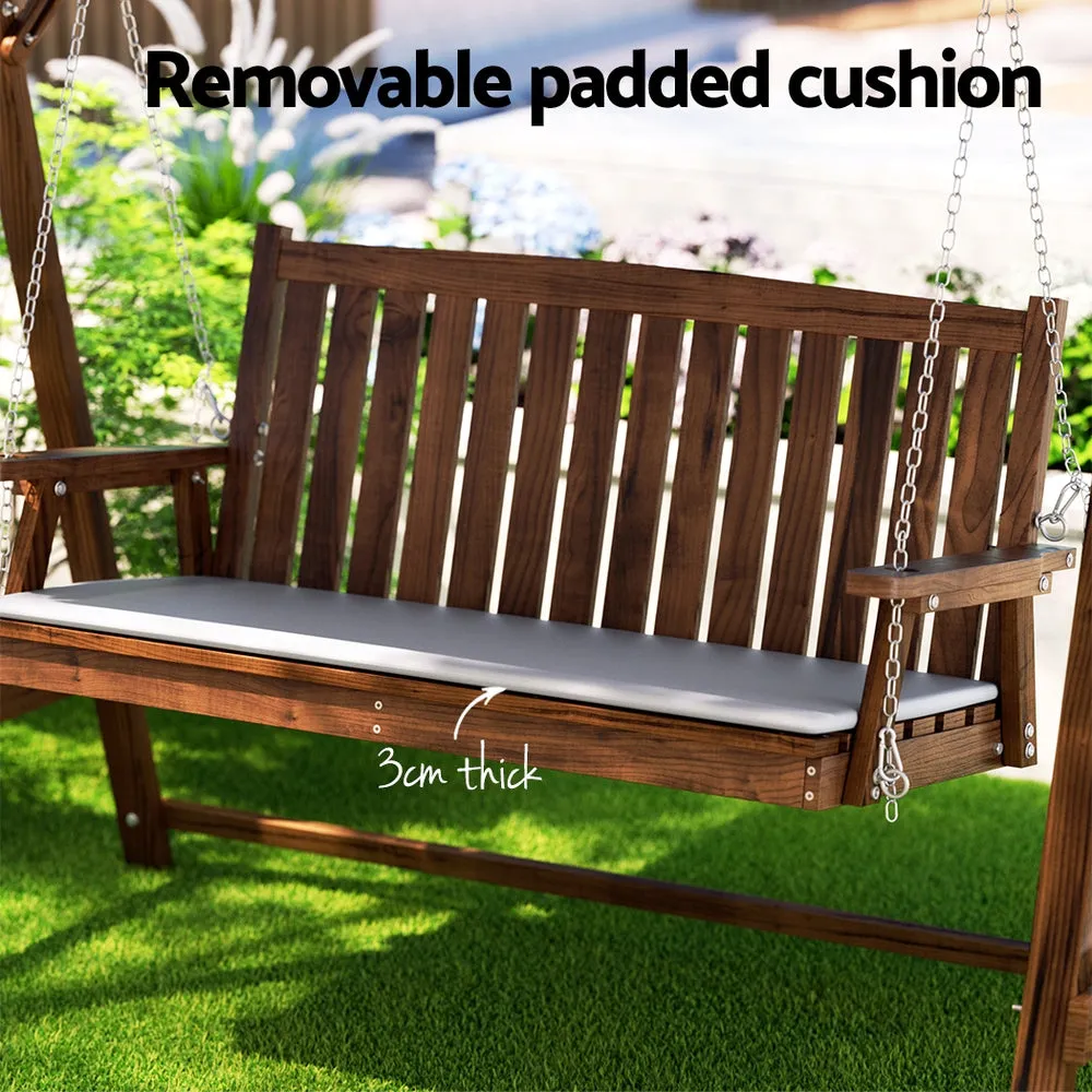 Outdoor 3 Seater Swinging Chair Loveseat Canopy Shade Wooden Swing Seat Charcoal