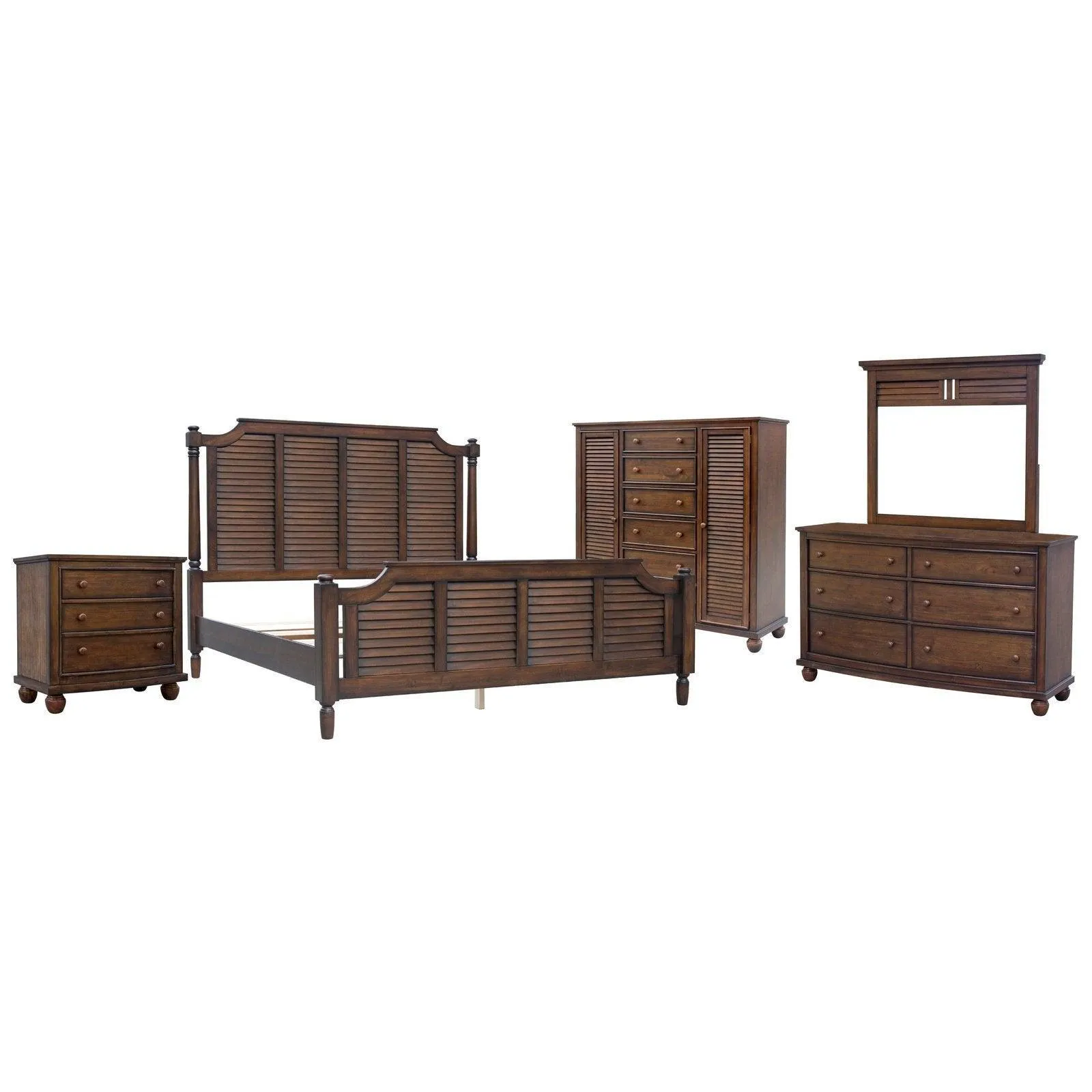 Sunset Trading Bahama Shutter 5 Piece King Bedroom Set in Walnut Brown