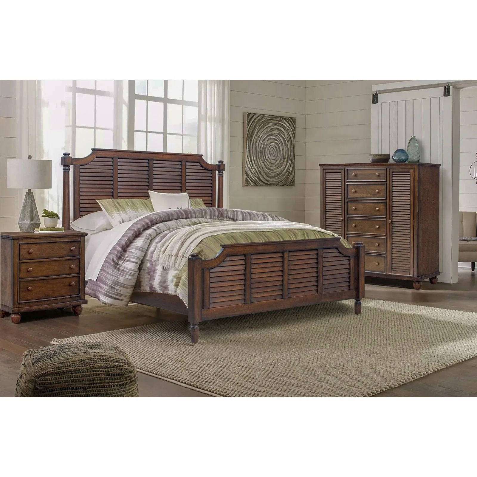 Sunset Trading Bahama Shutter 5 Piece King Bedroom Set in Walnut Brown