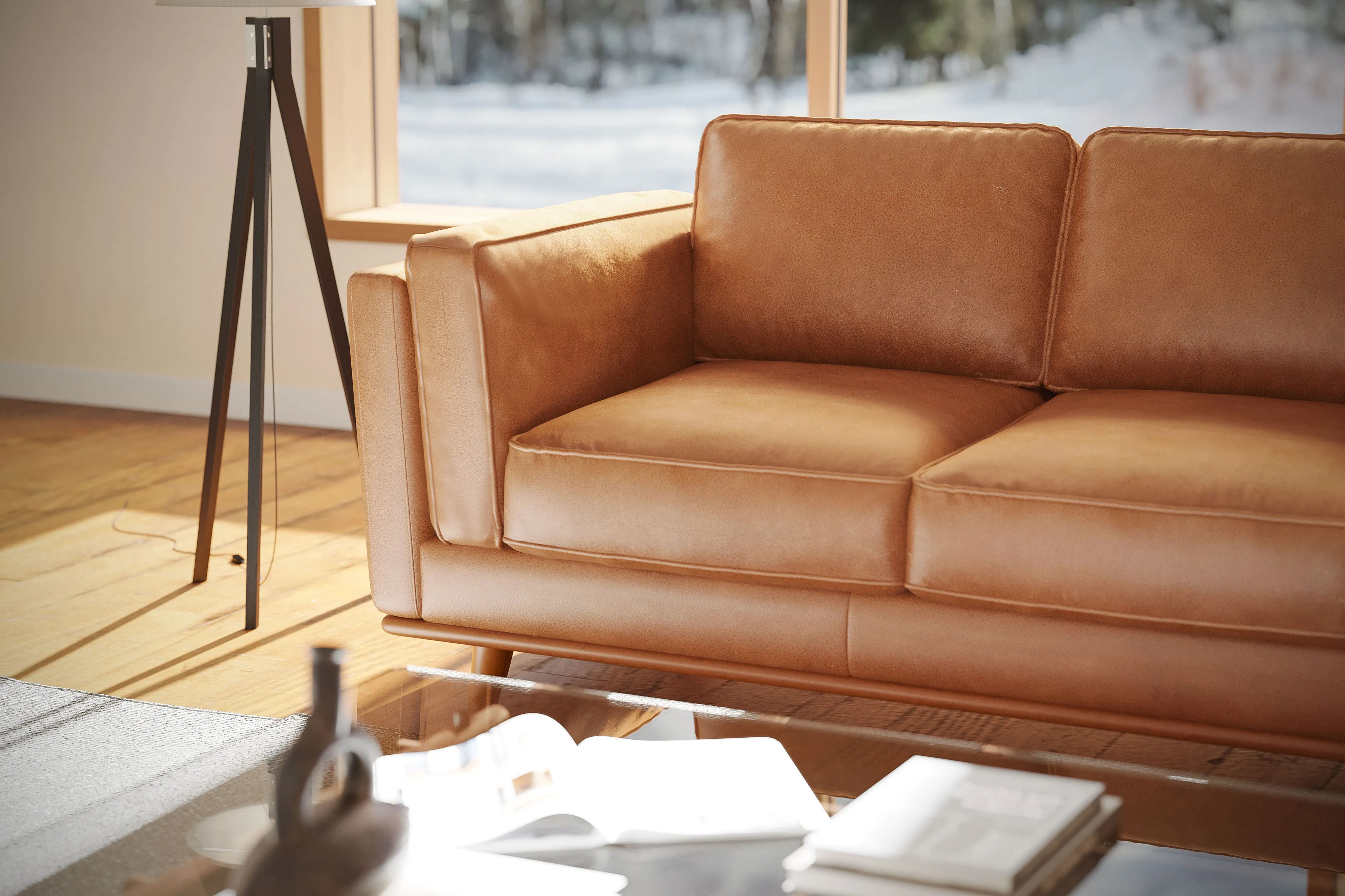 Valencia Artisan Wide Three Seats Leather Sofa, Cognac Color