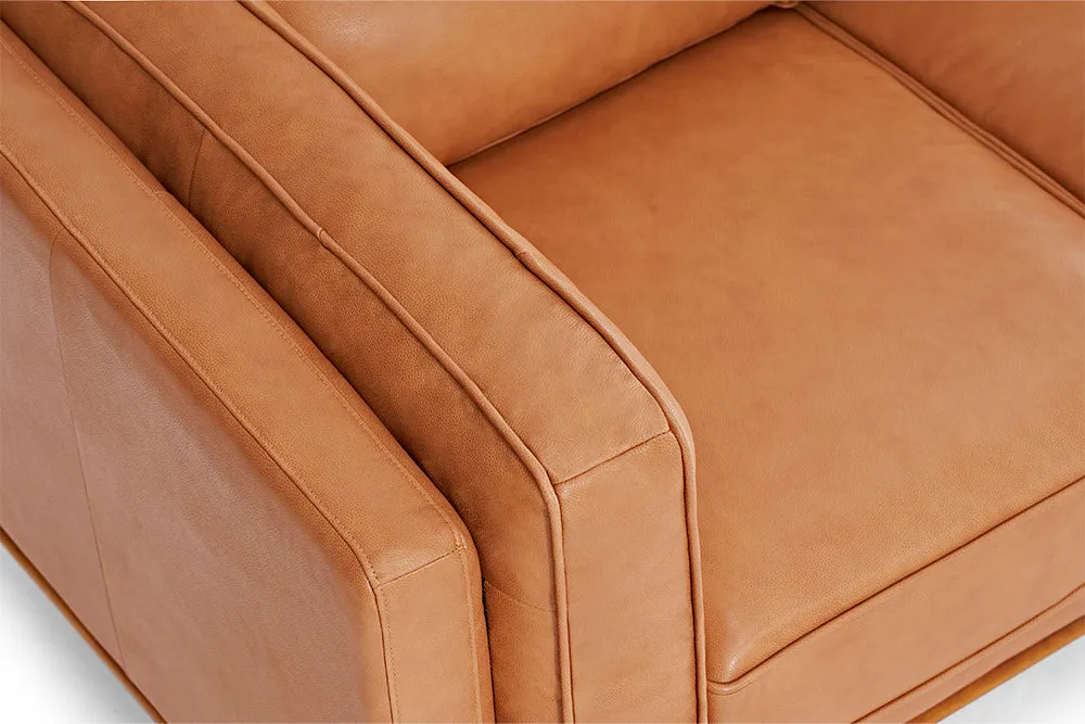 Valencia Artisan Wide Three Seats Leather Sofa, Cognac Color