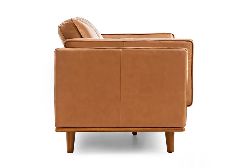 Valencia Artisan Wide Three Seats Leather Sofa, Cognac Color